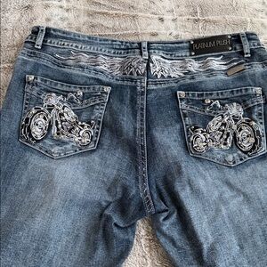 Platinum Plush bling Blue Denim Jeans with Studded Accents size 17